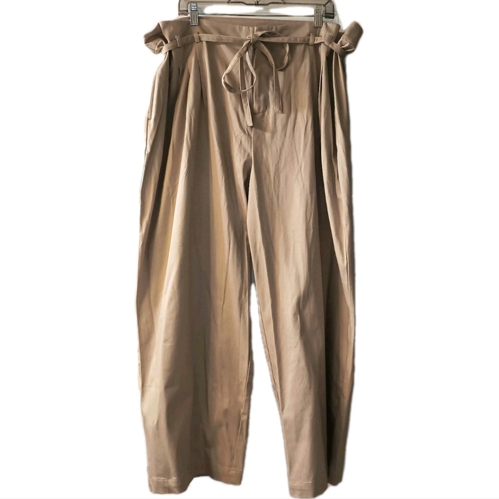 NEW Beautiful Lawrence Zarian Khaki Paperbag Waist Ankle Pants Plus Size 24WP